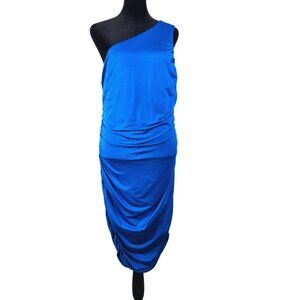 Pretty Garden Womens Elegant One Shoulder Blue Ruched Dress Size XL Party